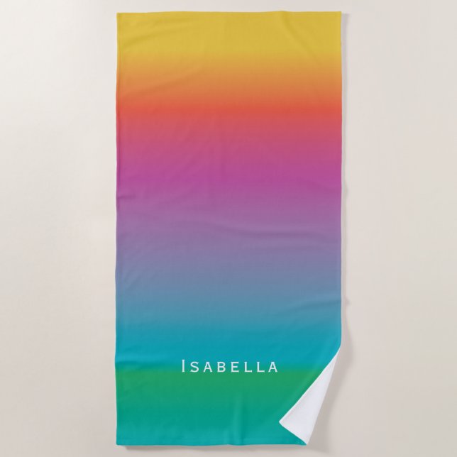Farbige Niedliche Regenbogen Ombre Wasserfarbenmon Strandtuch (Vorderseite)