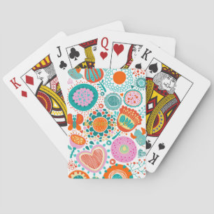 Farbige Niedliche Retro-Vögel und Blume Spielkarten