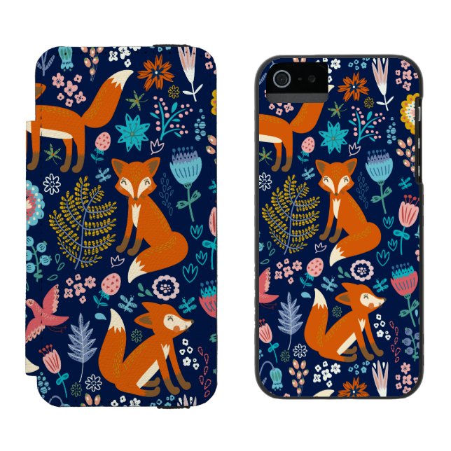 Farbige Niedliche Rotfüchse und Blume Incipio iPhone Geldbeutel-Hülle (Seite an Seite)