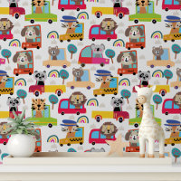 Farbige Niedliche Tiere Autos Kindermuster