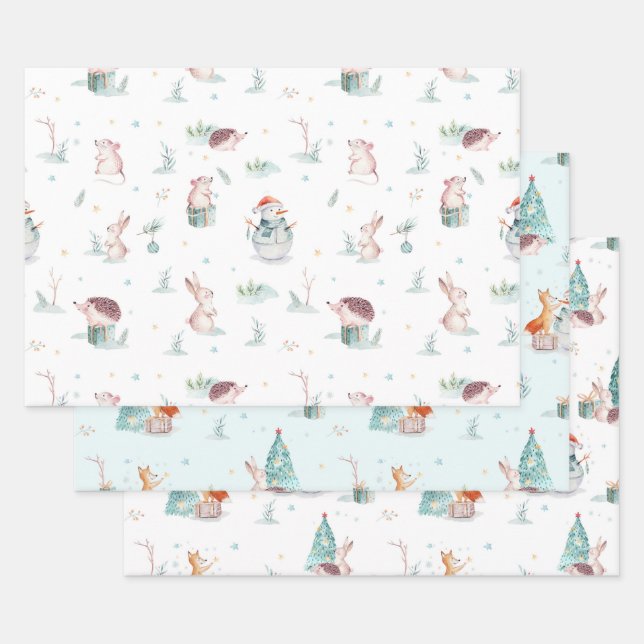 Farbige niedliche Weihnachtstiermuster Geschenkpapier Set (Set)