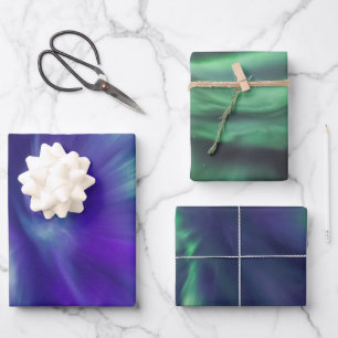 Farbige Nordlichter Geschenkpapier Set