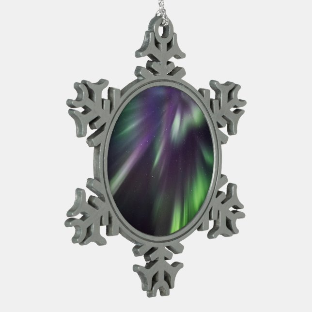 Farbige Nordlichter Schneeflocken Zinn-Ornament (Links)