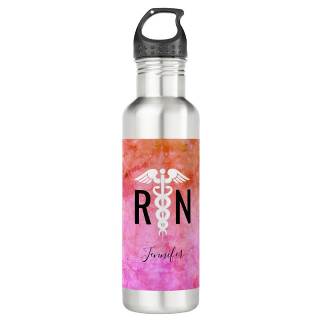 Farbige Nurse RN Medical Caduceus Personalisiert Edelstahlflasche (Vorderseite)