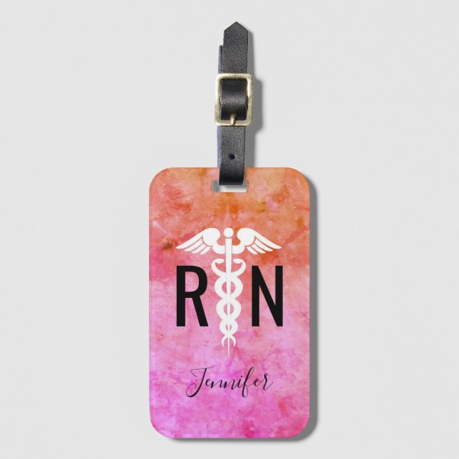 Farbige Nurve RN Rosa Orange Wasserfarbname Gepäckanhänger (Vorderseite Vertikal)