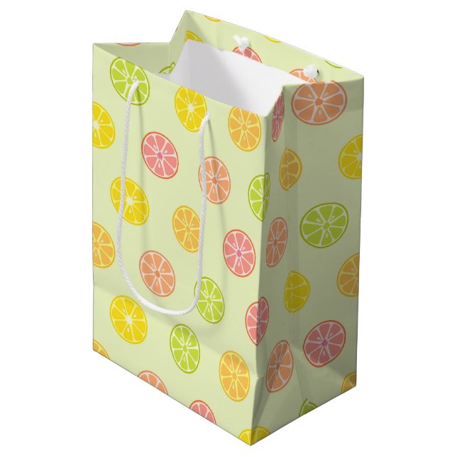 FARBIGE OBSTSLIZEN MITTLERE GESCHENKTÜTE (Vorderseite Schrägansicht)