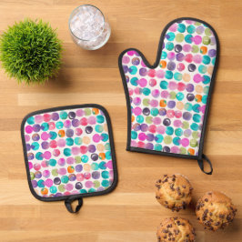 Farbige Ofenhandschuh – Spaßige Wasserfarben-Küche & Topflappen-Set
