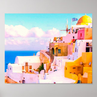Farbige Oia Santorini Häuser, Griechenland Fotogra Poster