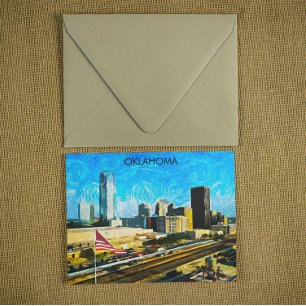 Farbige Oklahoma City Skyline Panoramaansicht Postkarte