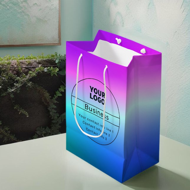 Farbige Ombre & Business/Brand-Kontakt-Information Mittlere Geschenktüte (Von Creator hochgeladen)
