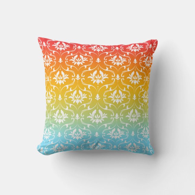 Farbige Ombre White Damask Kissen (Vorderseite)