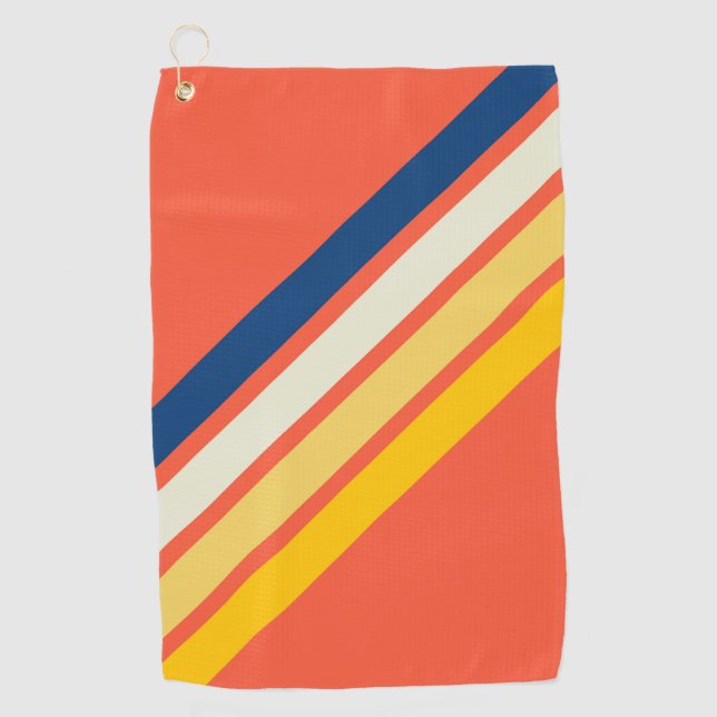 Farbige Orange 70er 80er Retro Streifen Golfhandtuch (Vorderseite)