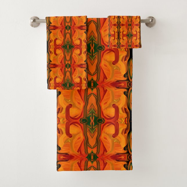 Farbige, orange braune Pinselformen Abstrakt Badhandtuch Set (Insitu)
