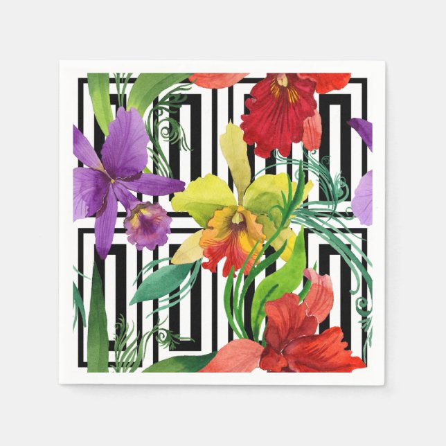 Farbige Orchideen-Blume Wasserfarbenes Muster Serviette (Vorderseite)