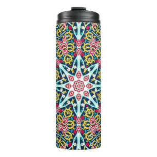 Farbige ornamentale Rosetten-Mandala-Kunst Thermosbecher