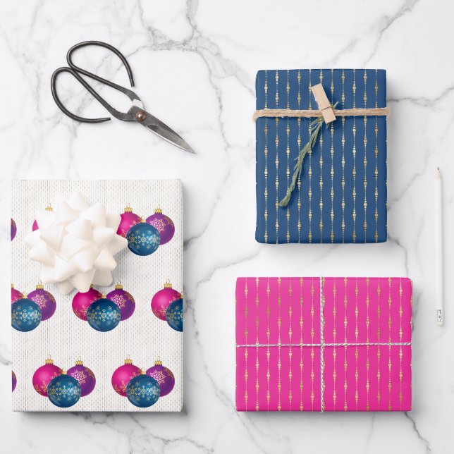 Farbige Ornamente Umhüllungspapier Set von 3 Geschenkpapier Set (Vorderseite)
