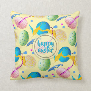 Farbige Ostereier und Paint Splash Kissen