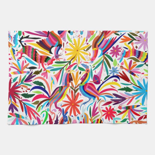 Farbige Otomi-Printmedien, Blumen-/Tiermuster Geschirrtuch (Horizontal)