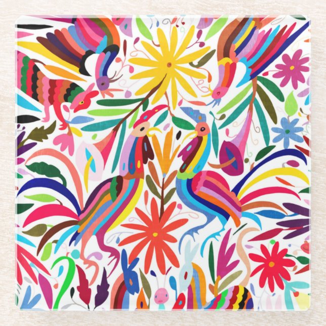 Farbige Otomi-Printmedien, Blumen-/Tiermuster Glasuntersetzer (Vorderseite)