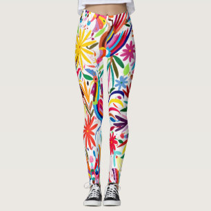 Farbige Otomi-Printmedien, Blumen-/Tiermuster Leggings