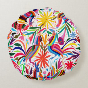Farbige Otomi-Printmedien, Blumen-/Tiermuster Rundes Kissen