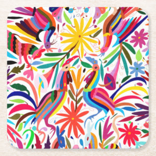 Farbige Otomi-Printmedien, Blumenmuster/Tiermuster Rechteckiger Pappuntersetzer