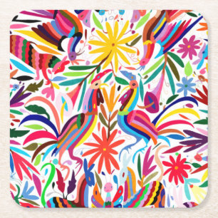 Farbige Otomi-Printmedien, Blumenmuster/Tiermuster Rechteckiger Pappuntersetzer