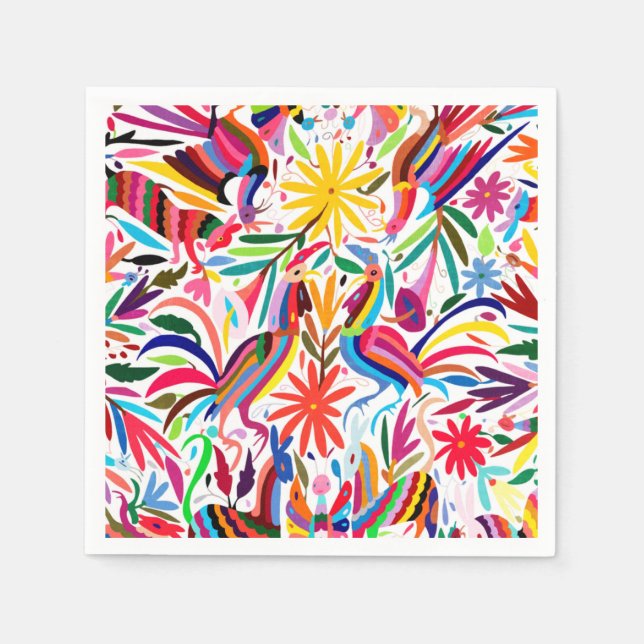 Farbige Otomi-Printmedien, Blumenmuster/Tiermuster Serviette (Vorderseite)
