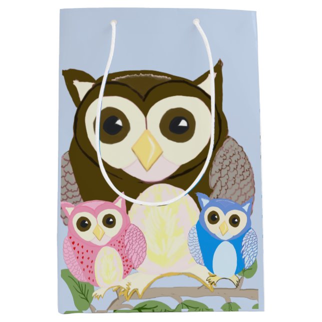 Farbige Owl Medium Geschenktasche Mittlere Geschenktüte (Vorderseite)