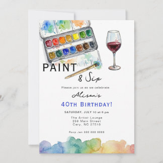 Farbige Paint and Sip-Geburtstags-Einladung Einladung