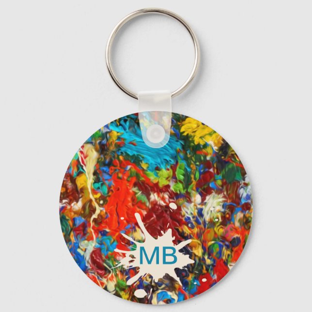 Farbige Paint-Spritzer-Monogramm Schlüsselanhänger (Vorderseite)