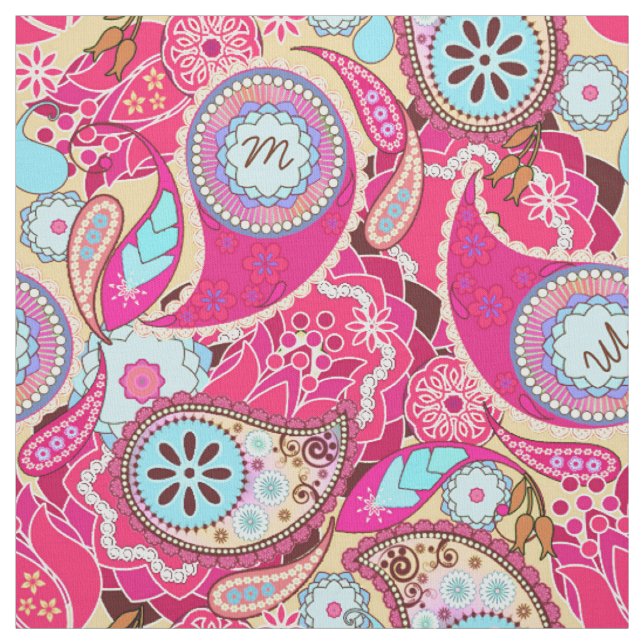Farbige Paisley Monogram, heißrosa CPM Stoff (Muster)