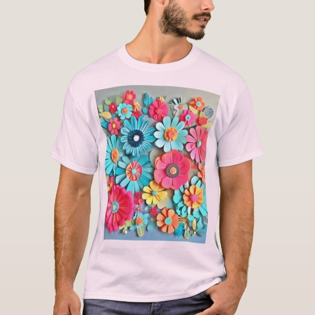 Farbige Papier Blumenkunst T-Shirt (Vorderseite)