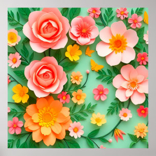 Farbige Papierblumenanordnung Poster