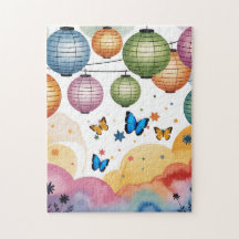 Farbige Papierlaternen & Schmetterlinge Puzzle