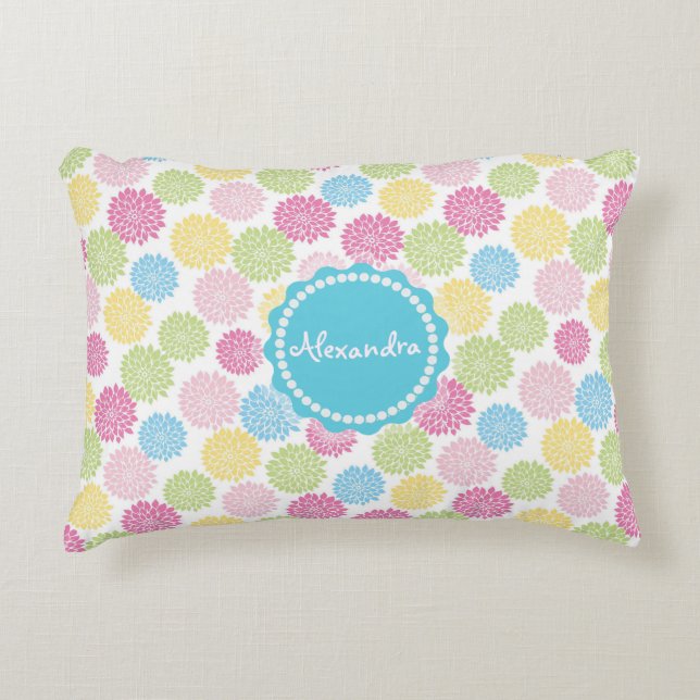 Farbige Pastel-Dahlien-Blume Zierkissen (Vorderseite)
