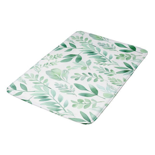 Farbige Pastel Eucalyptus Wasserfarbene Blätter Badematte (Schrägansicht)