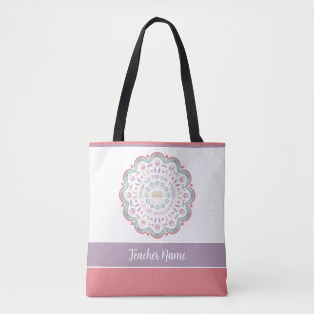 Farbige Pastel Lehrer Wertschätzung mandala Name Tasche (Vorderseite)