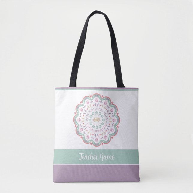 Farbige Pastel Lehrer Wertschätzung mandala Name Tasche (Vorderseite)