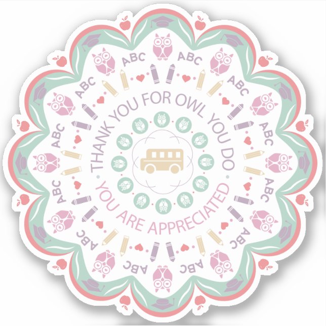 Farbige Pastel Lehrer Wertschätzung mandala uhu Aufkleber (Vorderseite)