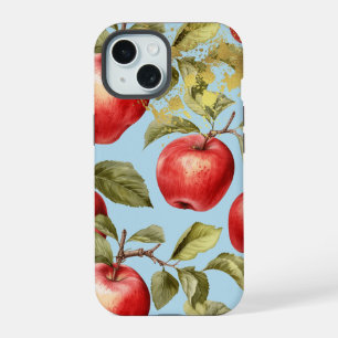 Farbige Pastellblaue, Rote und Goldene Apfelfrucht iPhone 15 Hülle