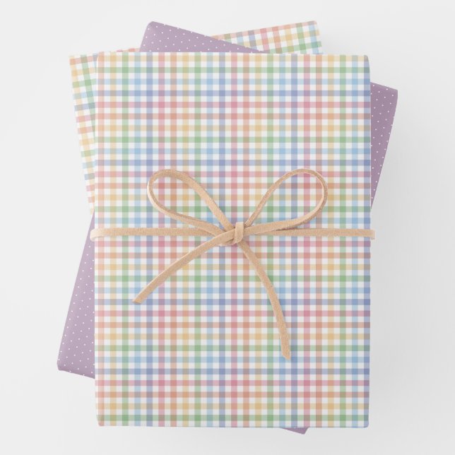 Farbige Pastellfarben karierter niedlicher Osterfr Geschenkpapier Set (Beispiel)
