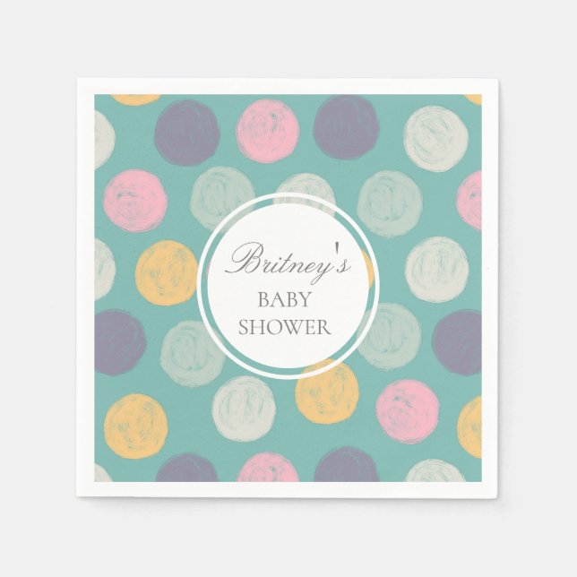 farbige pastellfarbene Babydusche Monogramm Serviette (Vorderseite)