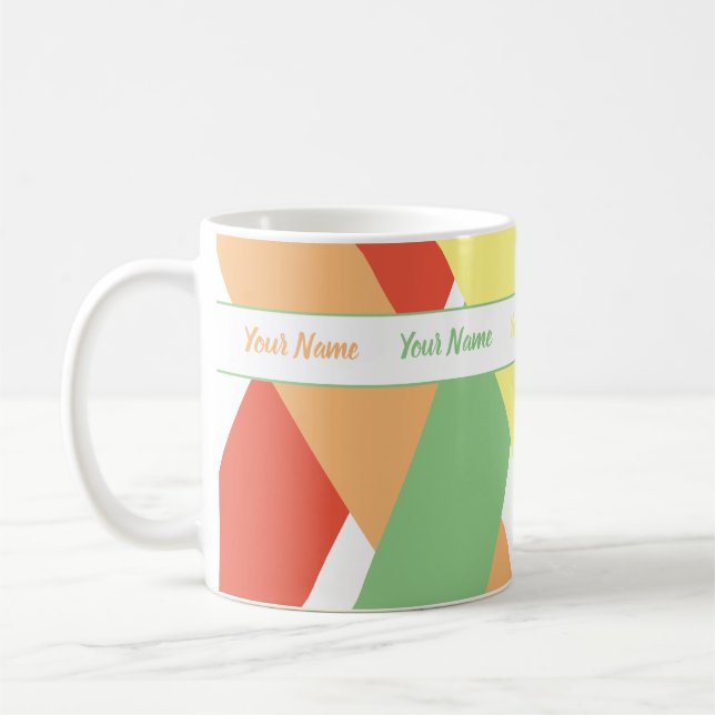 Farbige pastellfarbene Federstreifen mit Ihrem Nam Kaffeetasse (Links)