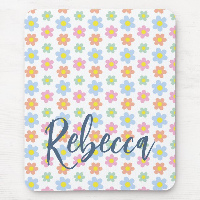 Farbige pastellfarbene Hippie-Blume aus 70er Mousepad (Vorne)