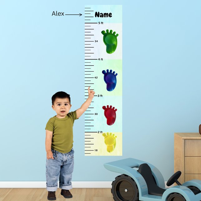 Farbige, pastellfarbene Wachstumsdiagramme für Füß Poster (Colored Feet Pastel Growth Chart Add Child's Name)