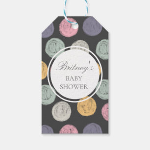 farbige Pastellpolka-Dot-Babydusche Geschenkanhänger