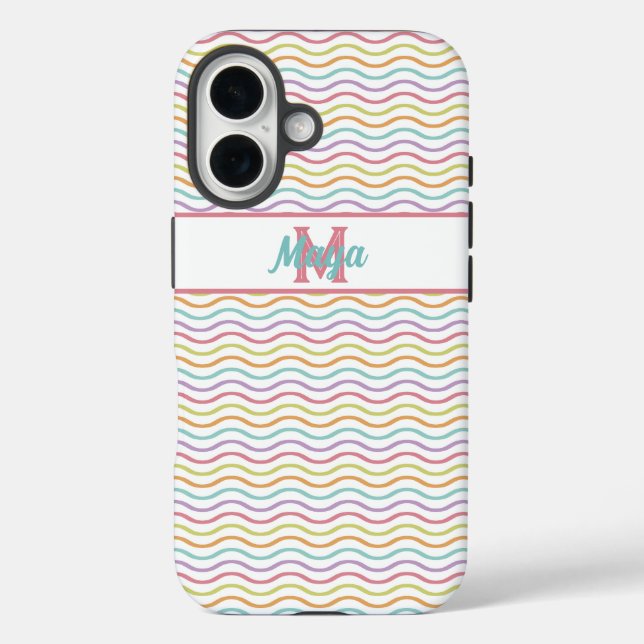 Farbige Pastelltafel für Monogramm iPhone 16 Hülle (Rückseite)