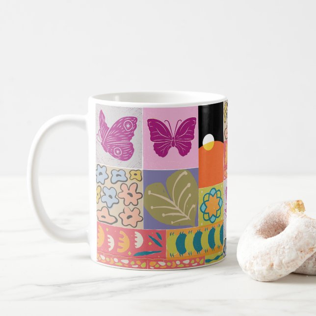 Farbige Patchwork GERAHMT Vintag Kaffeetasse (Mit Donut)
