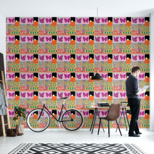 Farbige Patchwork GERAHMT Vintag Tapete